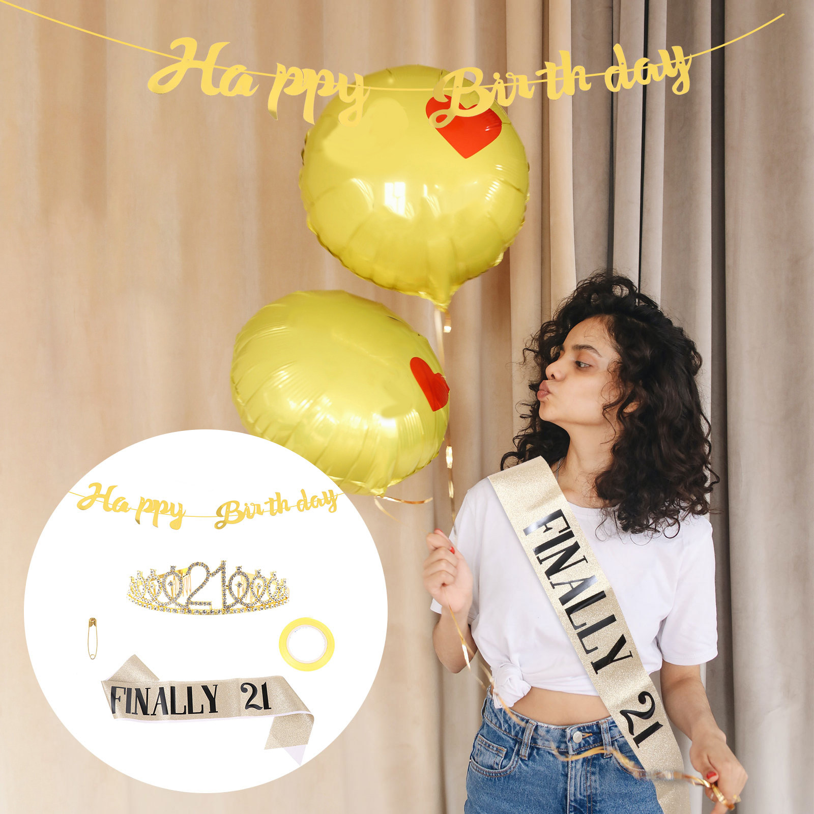 Birthday Sash Glitter - 1 ensemble de couronne d'anniversaire, bannière